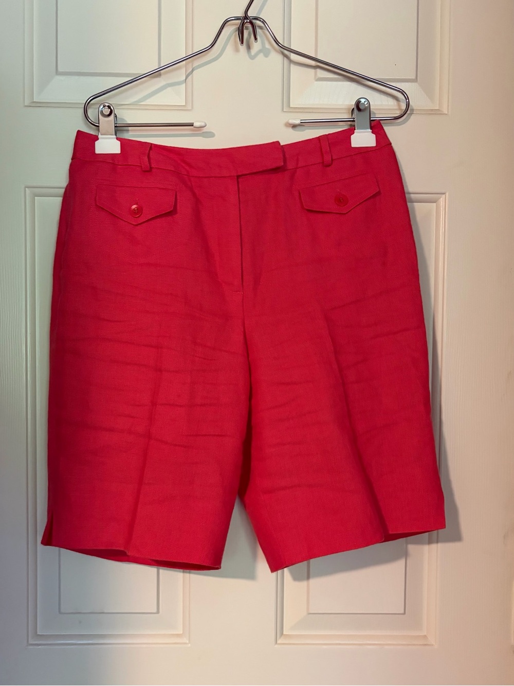 Talbots Coral-Red Linen Bermuda Shorts